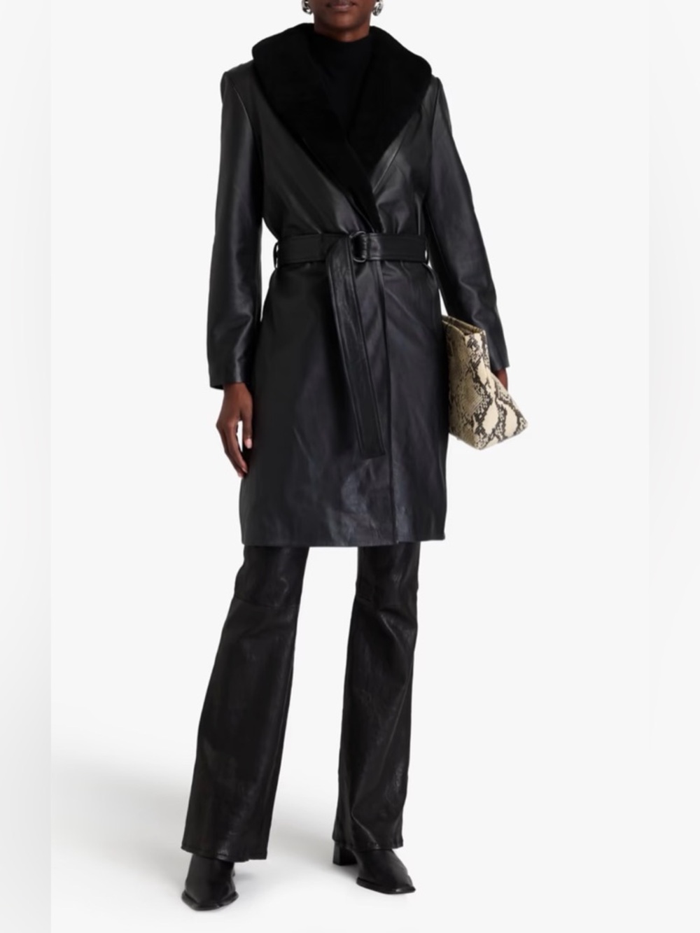 NWT Muubaa Shearling Trim Leather Coat Black Detachable Collar UK8/US4 MSRP$1274